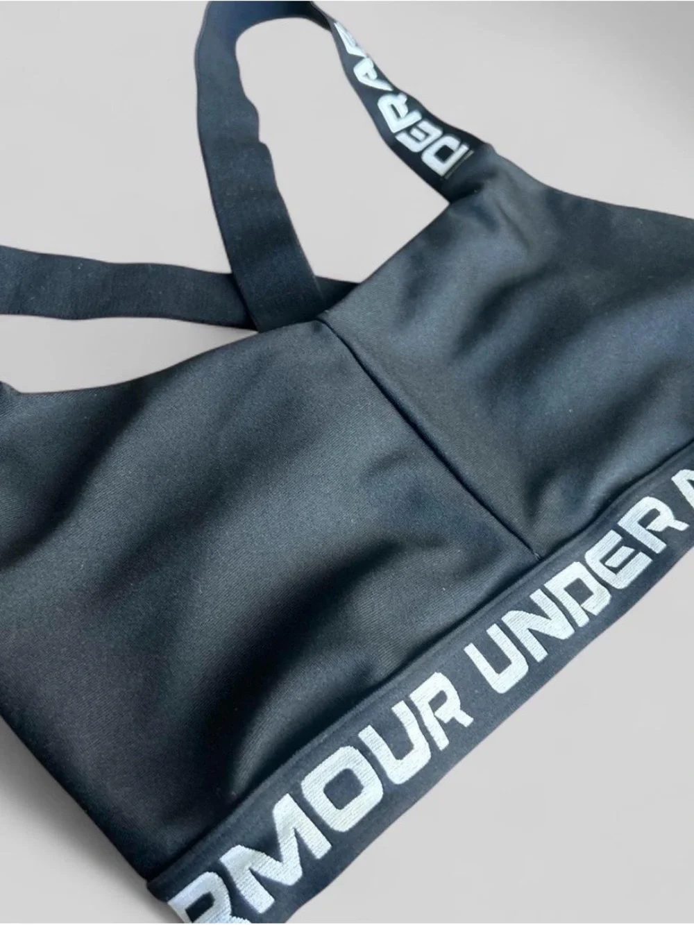 Under Armour Black Sports Bra with White Logo Straps